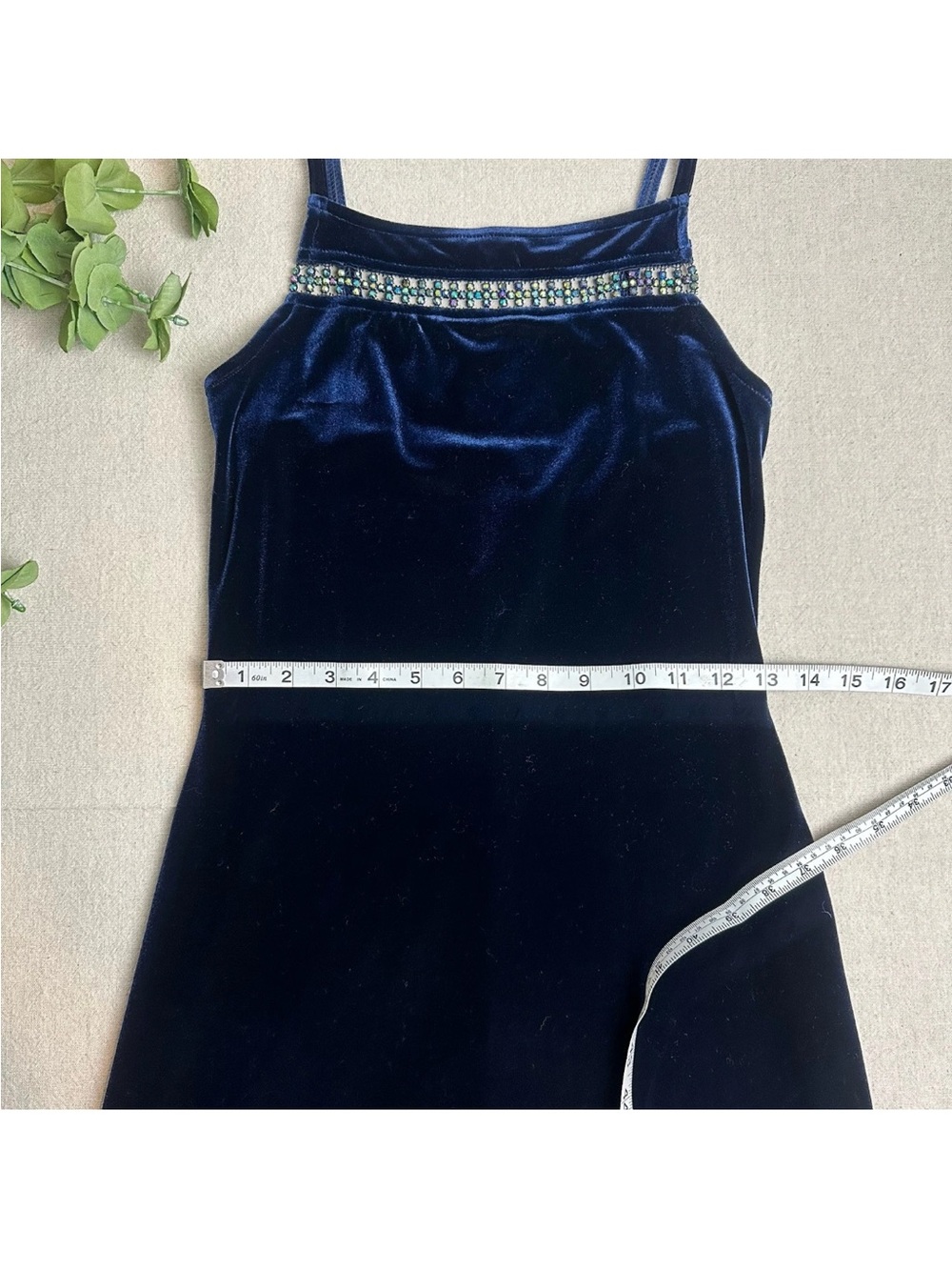Vintage Y2K All That Jazz Size XS/S Velvet Formal Dress Navy Blue Beaded Accent - Picture 11 of 14